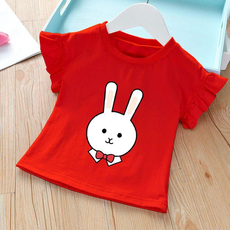 Round Neck Cute Printed Top New Summer Girl Baby Short Sleeved T-shirt Ruffled Bottom Shirt