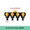 4-Way Water Splitters 1" To 3/4" To 1/2" Thread European Standard Female Thread Water Faucet Watering Connector Fittings Valve