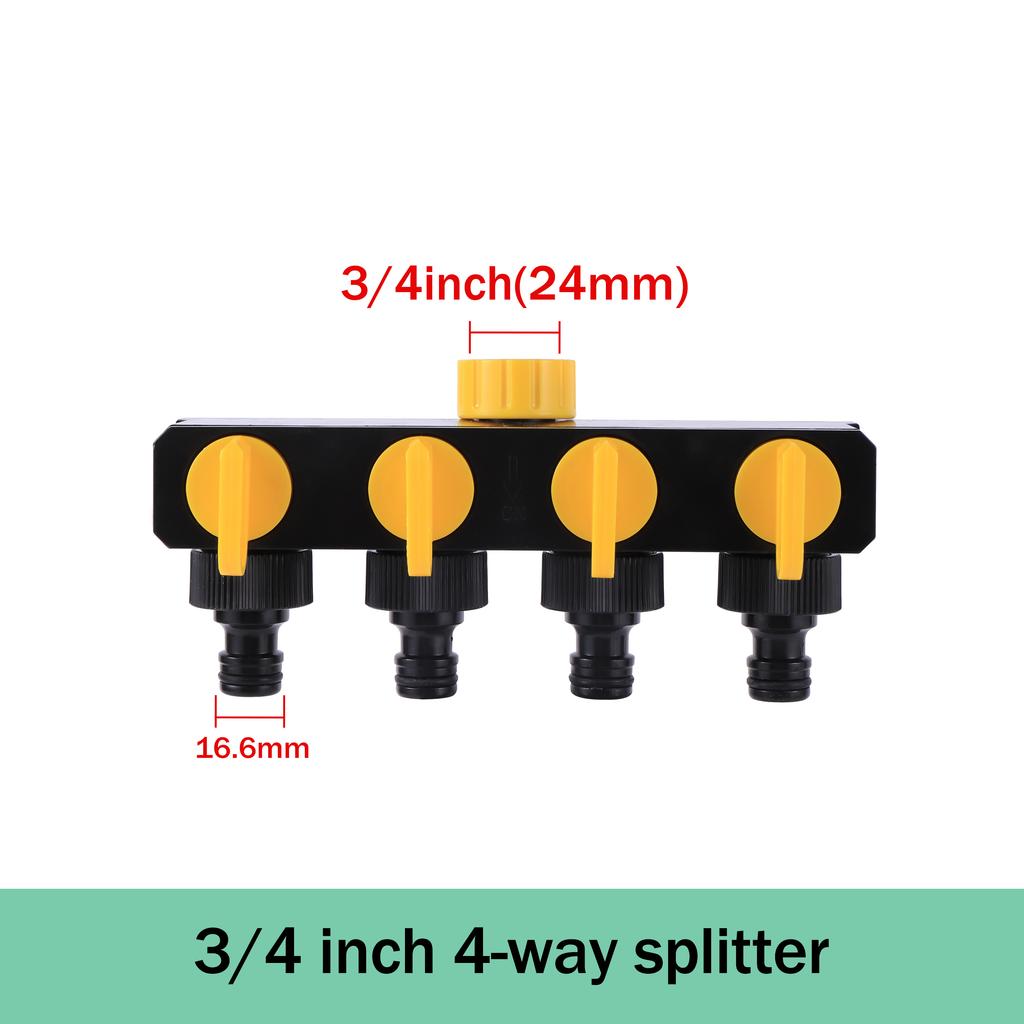 4-Way Water Splitters 1" To 3/4" To 1/2" Thread European Standard Female Thread Water Faucet Watering Connector Fittings Valve
