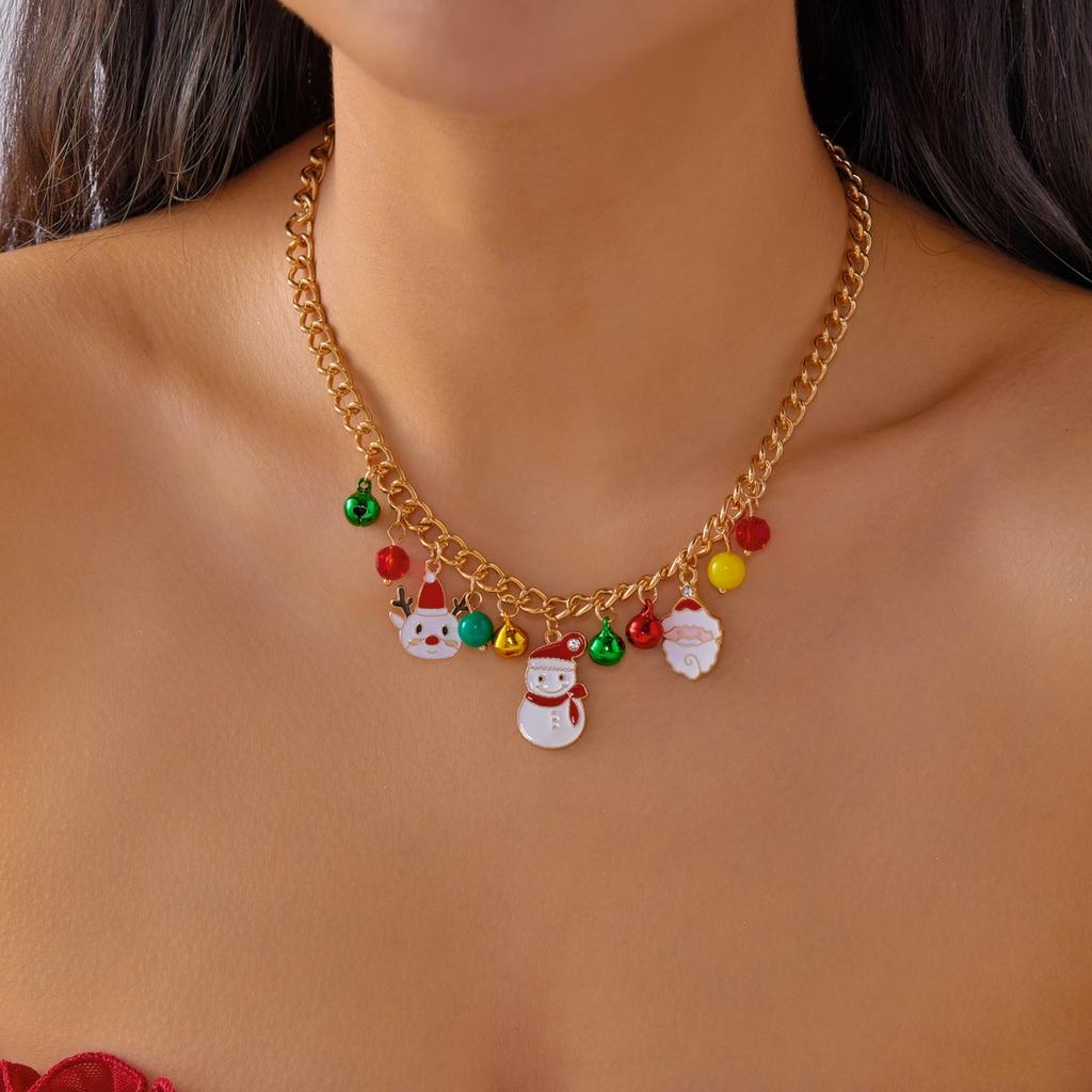 Christmas Santa Claus Sock Candy Bell Necklace Cute Deer Snowman Wreath Xmas Tree Pendant Choker For Women Men Festival Jewelry