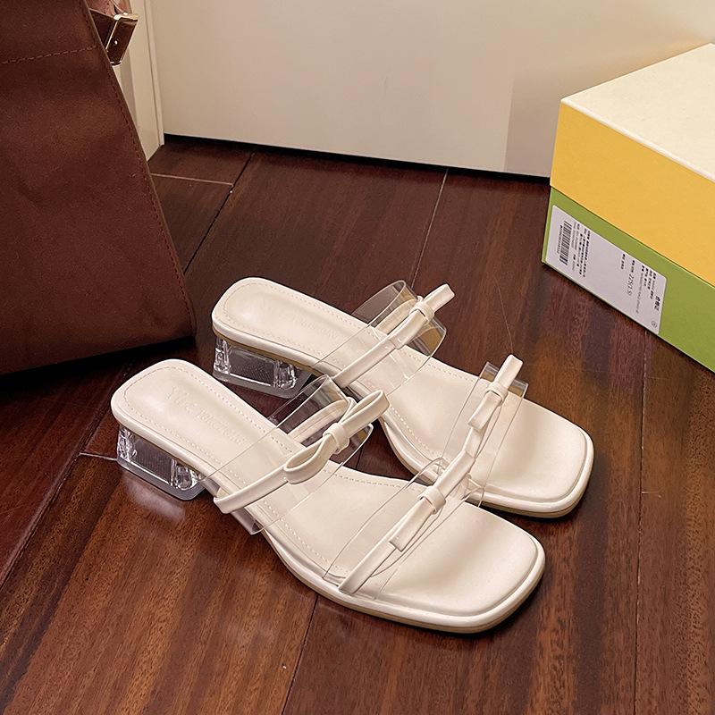 

French temperament fairy style sandals women with skirt high heels 2025 summer new silver versatile thick heel slippers 40