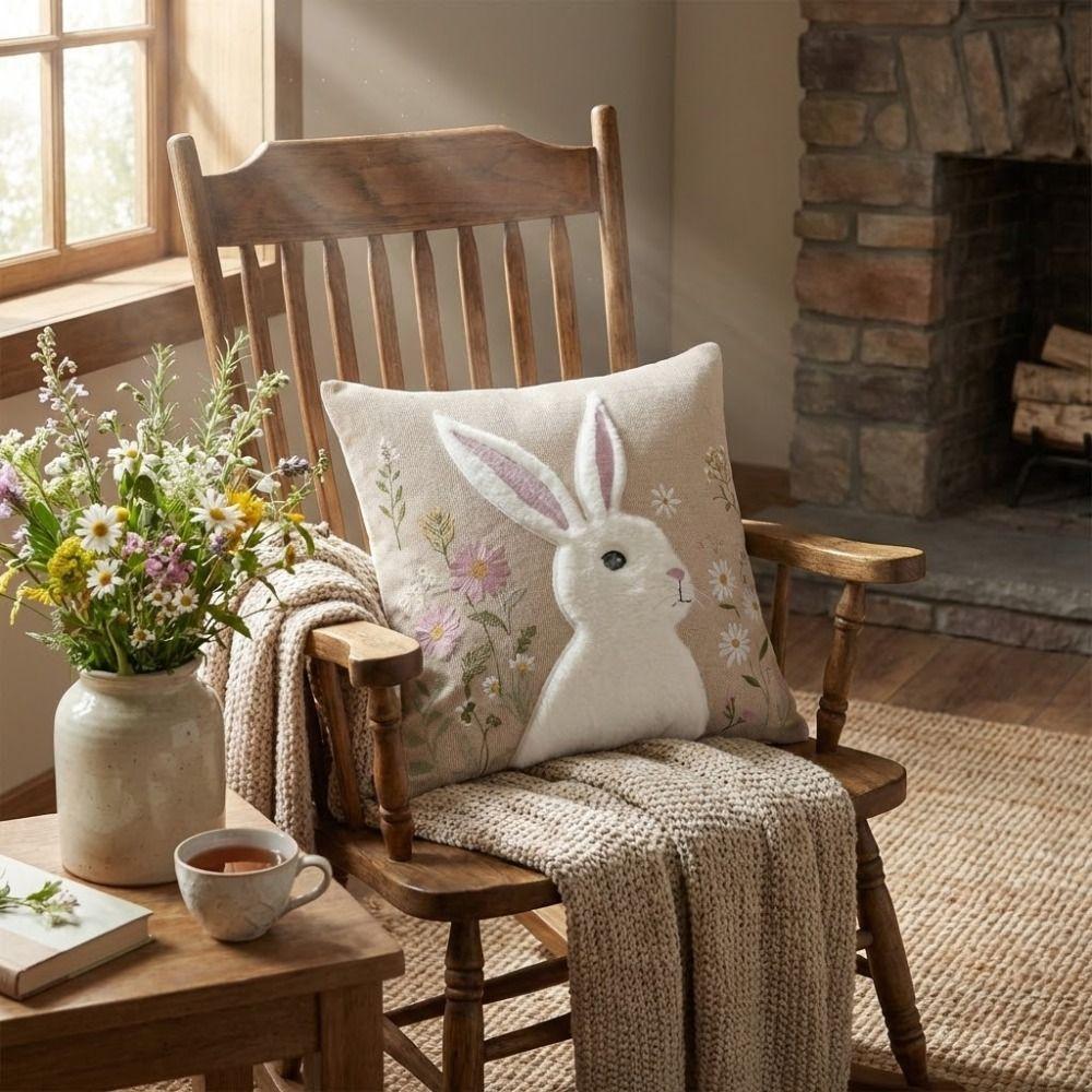 New 45×45cm Easter Bunny Pillow Cover Forest Style Removable Pillowcase Soft 3D Embroidery Sofa Cushion Case Home Decoration