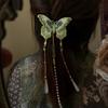 New Chinese green butterfly fringed hairpin female retro elegant national style Hanfu duck bill clip light luxury high-end hair accessories