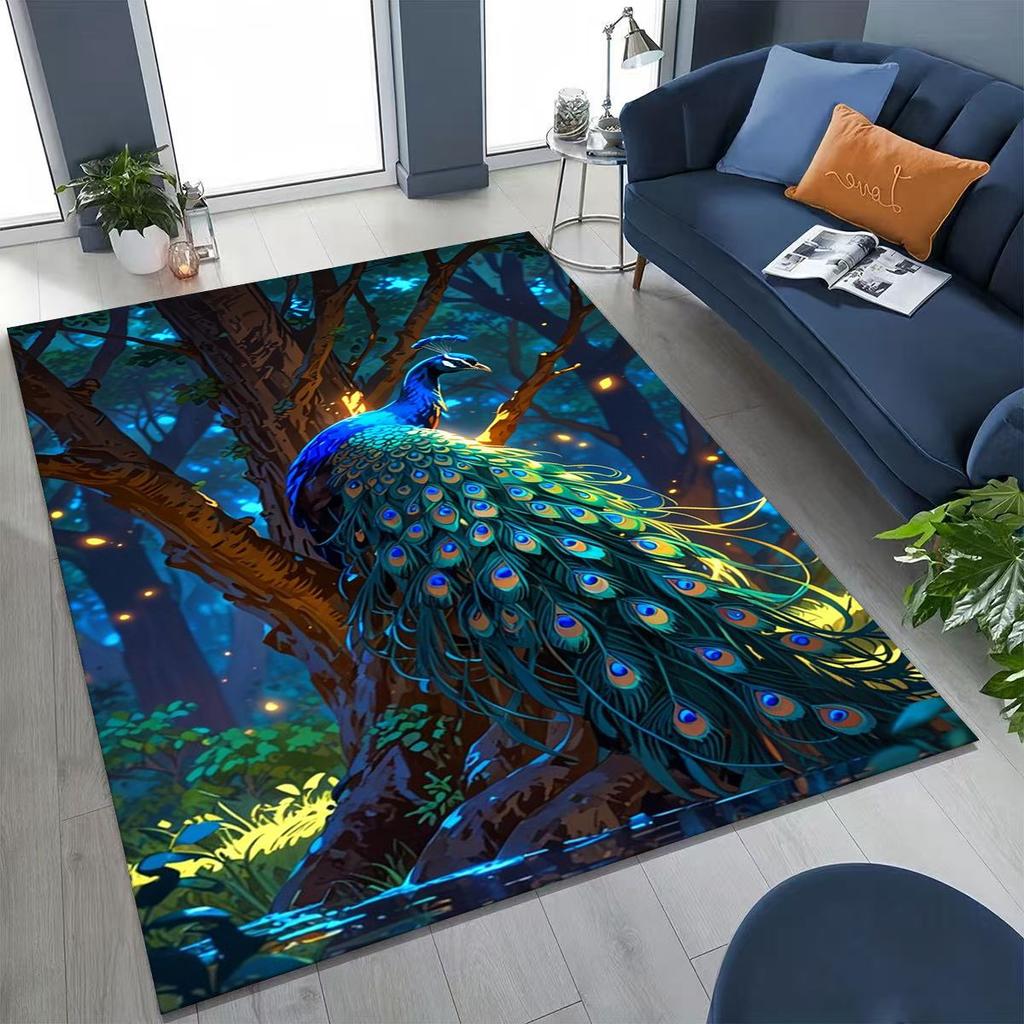 3D Colorful Peacock Romantic Birds Rug for Bedroom Living Room Sofa Home Doormat Decor,Larger Kid Play Non-slip Floor Mat