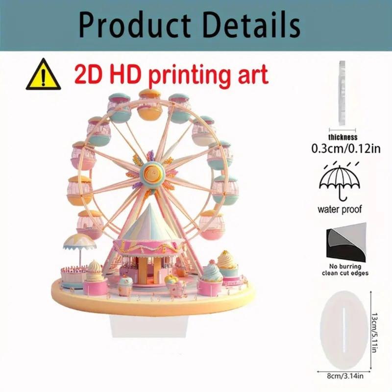 2D Flat Ferris Wheel Sculpture with Base Christmas Home Decoration Desktop Sign Acrylic Figurine Tiered Tray Ornament