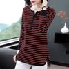Autumn Winter New Striped T-shirt Women's Korean Loose Mid Length Long Sleeve Top Fashion Round Collar Bottoming Shirt M-5XL