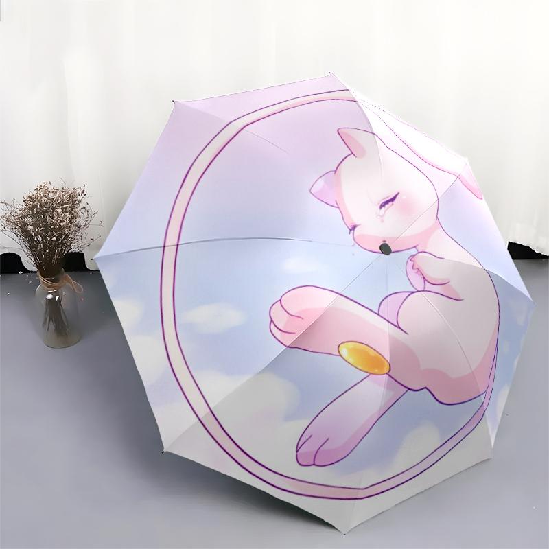 Mew Pattern, Automatic Folding Umbrella, Portable and Foldable Design, 8 Ribs, a Christmas or Birthday Gift.