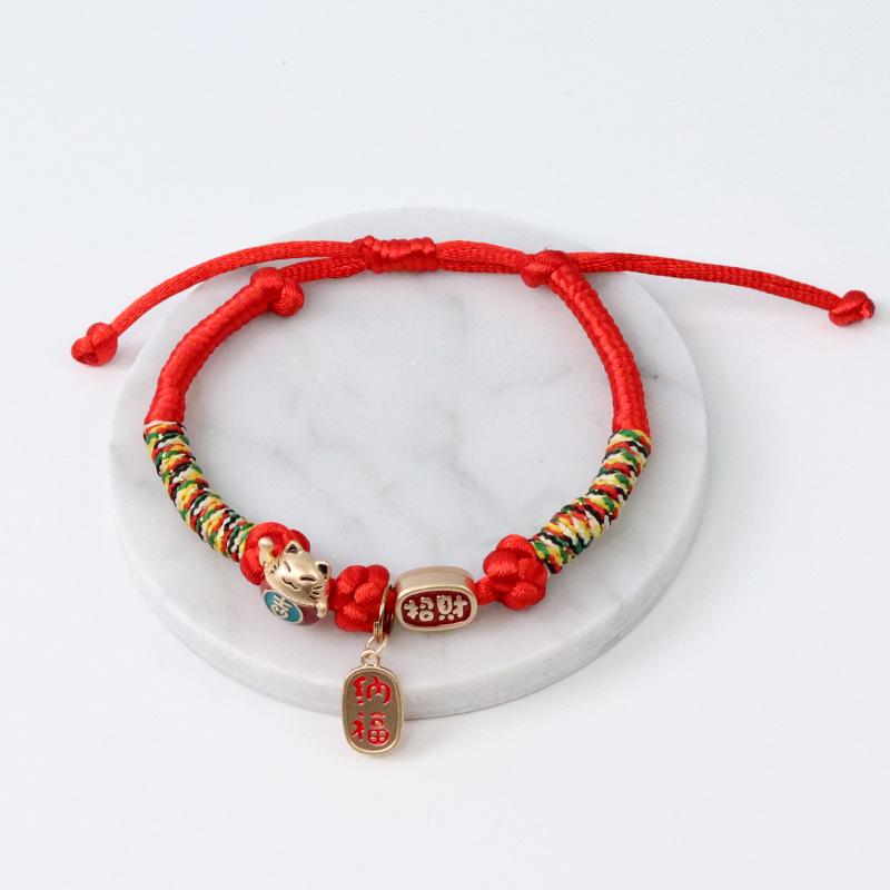 Handmade pet hand-woven lucky cat collar cartoon bell jewelry neck ring hand-woven