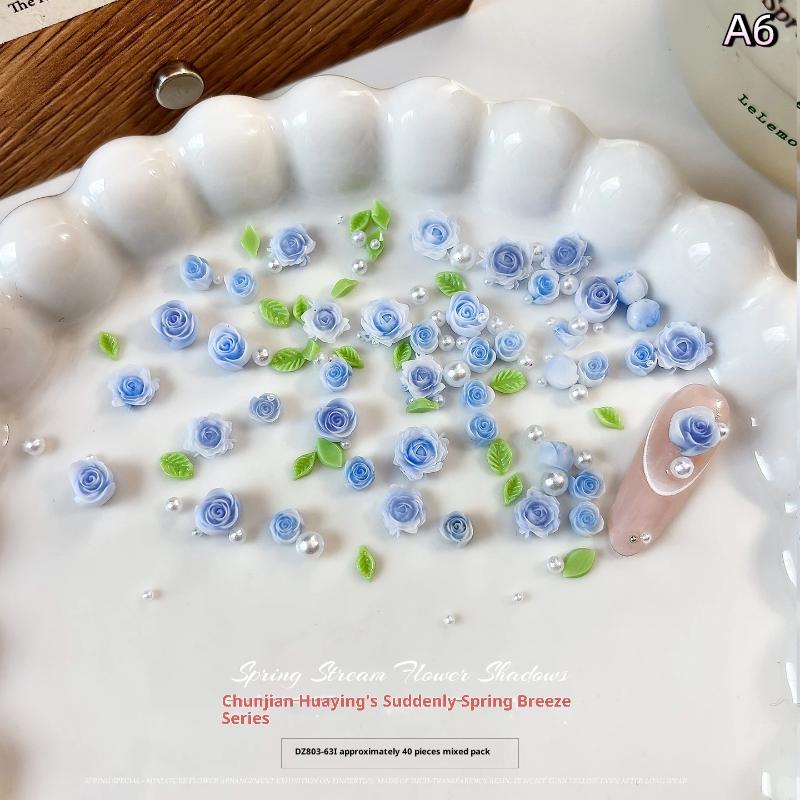 40Pcs Resin Mixed Rose Nail Art Charms Colorful Nail Art Decoration Mini Nail Charms Nail Accessories