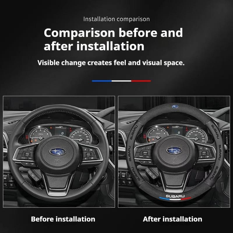 For Subaru STI Brz Wrx Xv Ascent Forester Outback Impreza Legacy Car Suede 3D Coining Logo Antislip Leather Steering Wheel Cover mfi1