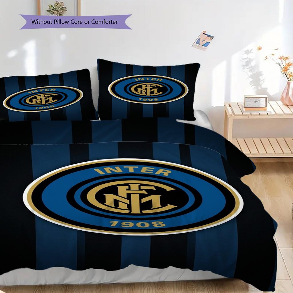 Inter Milan Football Club Emblem Three-piece Set (1 * Duvet Cover + 2 * Pillowcase, Without Core) Bedding Set Duvet Cover and Pillowcase
