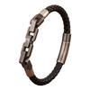 Landy American Vintage Leather Bracelet Stainless Steel Fashion Trendy Accessories Black Gun Plated Lock Twisted Bracelet