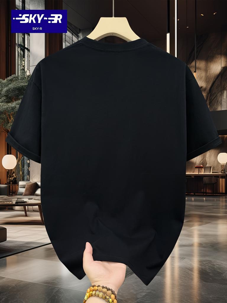 100% cotton men's casual loose T-shirt breathable fashion pattern printed short sleeved round neck top