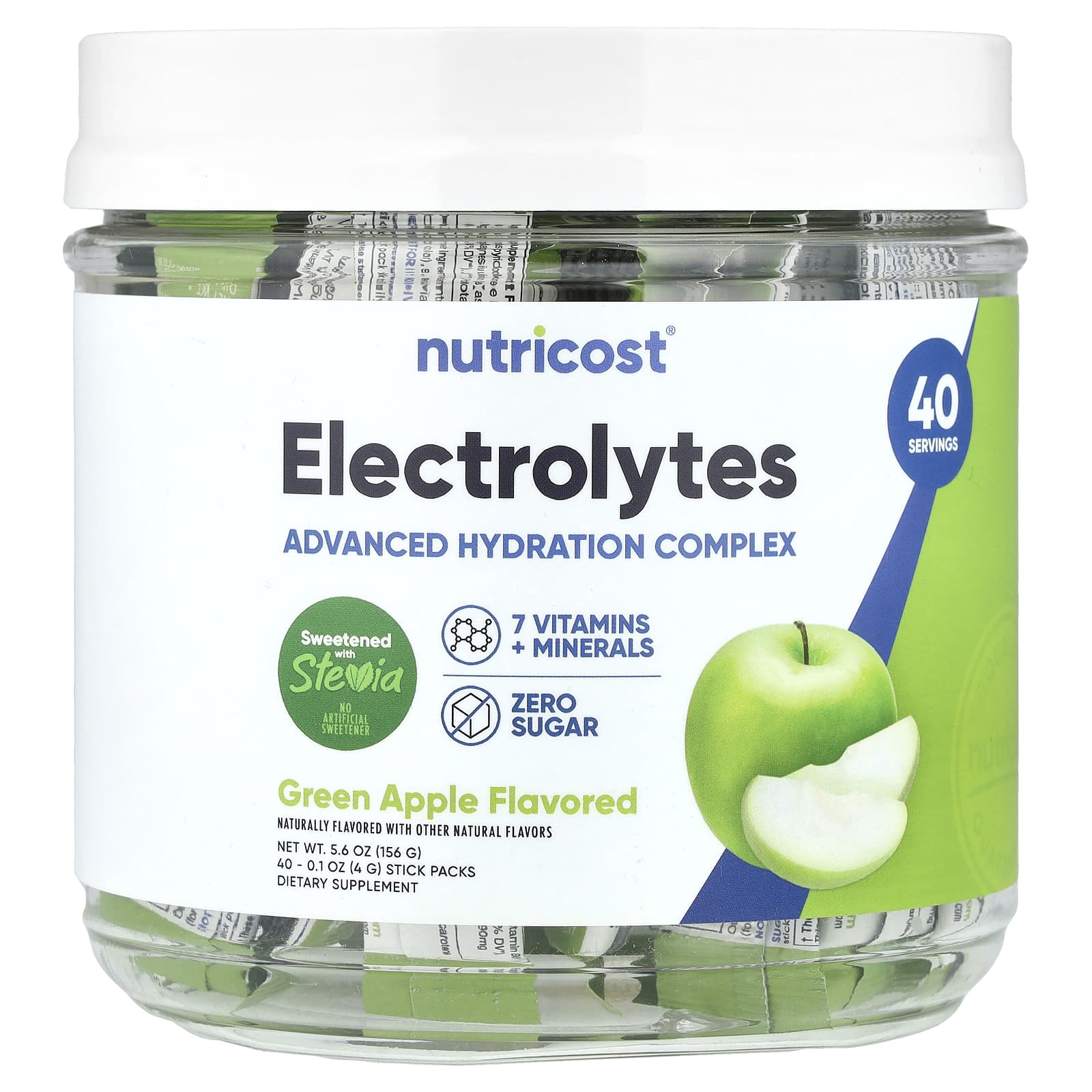 

Electrolyte, Advanced Hydration Complex, Green Apple, 40 Stick Packs, 4G (0.1Oz) Each