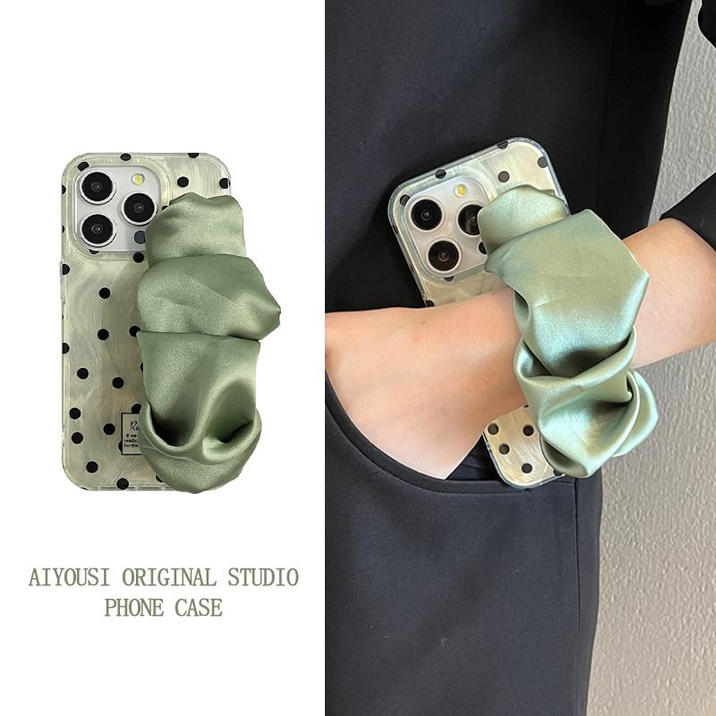 Korean Green Feather Yarn Polka Dot 15 for Apple 16 Promax Mobile Phone Case for IPhone 14/13 Anti-fall 12/11