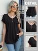 Women's V-neck Pleated Button Short Sleeve Casual Top
