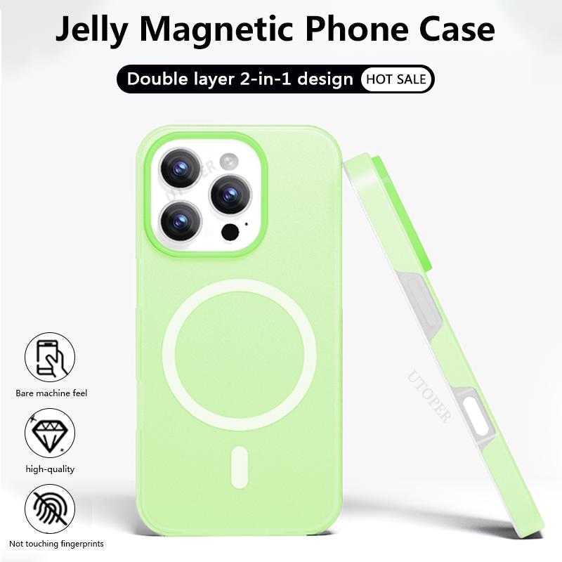 Fashion Dopamine Jelly Texture Two-in-one Case for iPhone 16 15 14 13 12 11 Pro Max Plus Fall Prevention Magsafe Magnetic Cover