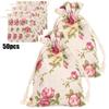 50PCs Burlap Bag Drawstring Flower‑Pattern Jewelry Packing Christmas Day Wedding Party Supplies
