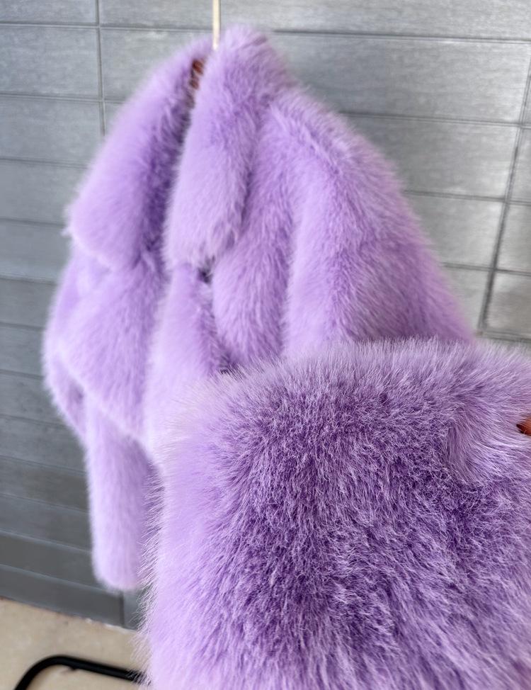 Golden Toka New Korean Style Faux Fox Fur Mid-Length Coat