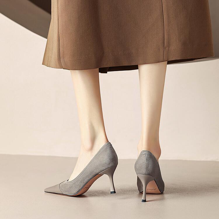 Escarpins à bout en V, talons fins, talons aiguilles pointus, tempérament français, patchwork élégant, escarpins à bout léger, chaussures simples