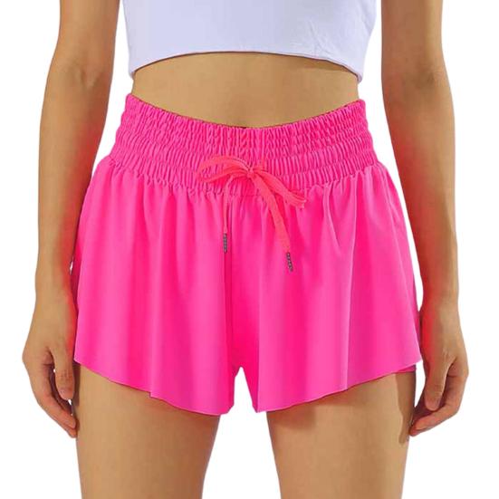 Women Sports Skort Elastic High Waist Adjustable Drawstring Sport Shorts Solid Color Yoga Fitness Shorts