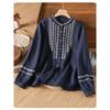 Retro Embroidered Cotton Linen Stand Collar Loose Long Sleeve Women's Shirt Spring Tops