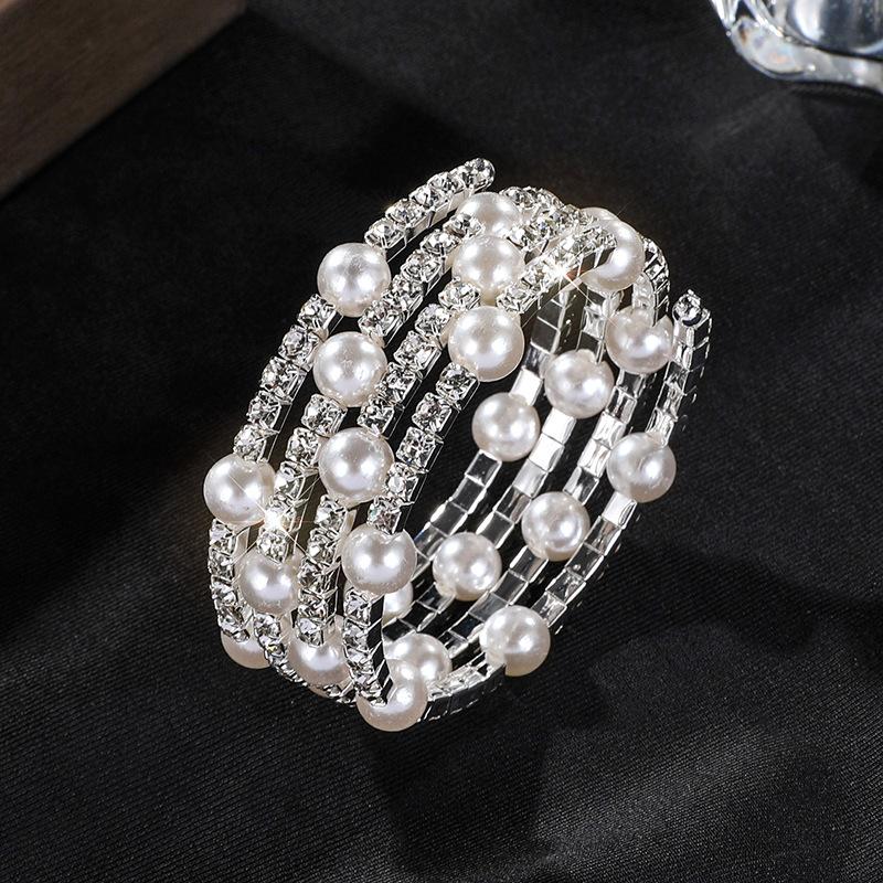 Strass Perlen Mehrschichtige Armbandkette Kralle Diamantarmband Offen Voll Diamant Elastisches Armband