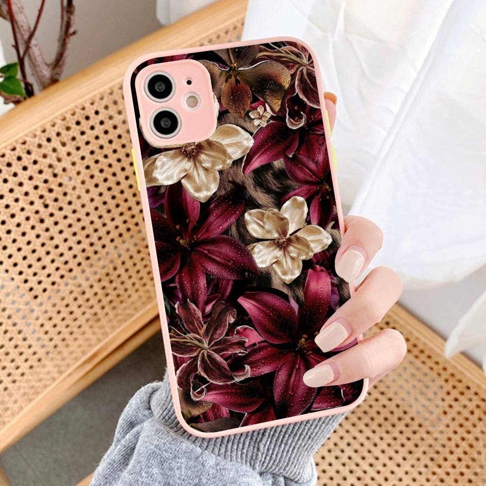 

Oil Painting Lily Flower Pattern For iPhone 11 12 13 14 15 16 Pro Max Plus Matte Translucent Phone Cover iphone 14 plus