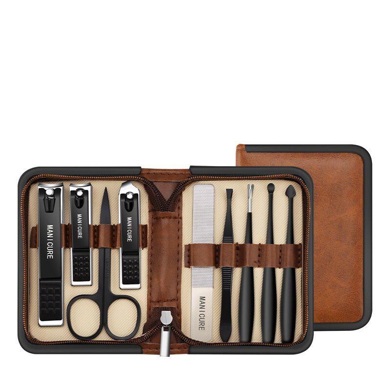 Brown-Black Cross-Border Nail Care Set: Manicure Tools, Nail Clippers, and Pliers.