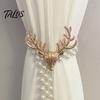 Light Luxury Curtain Decor Deer Head Tieback, Faux Pearl Beaded Stretch Holder, Decorative Holders Adjustable Holdback for Bedroom Living Room Window