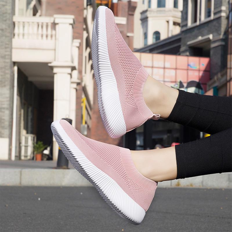 Fashion 2025 Women Shoes Knitting Sock Sneakers Women Flat Shoes Casual Breathable Sneakers Flats Walking Shoes for Women Pink 43