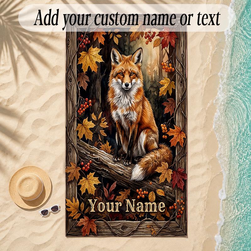 Fox Theme Soft Beach Towel Personalized Custom Name Text Towel Portable for Beach Pool Travel