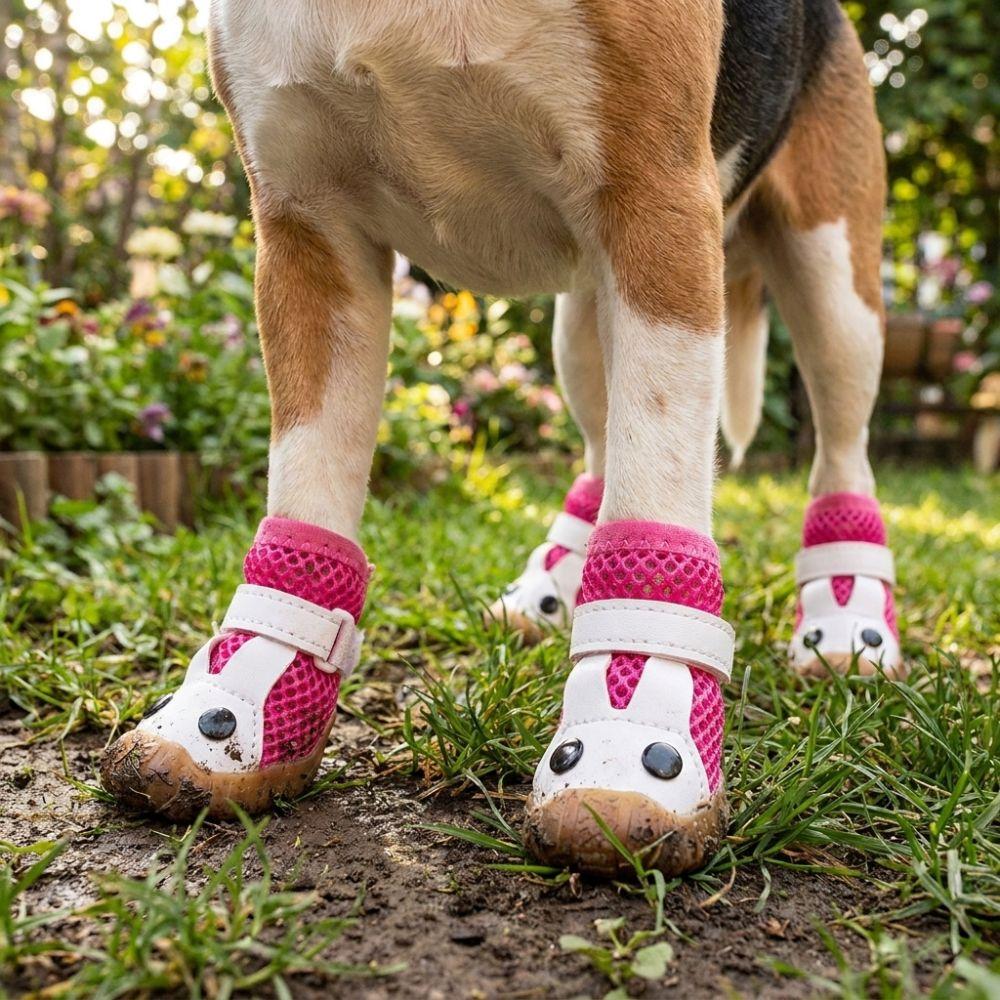 4Pcs Hollow Out Dog Breathable Net Shoes Non-slip Dog Paw Protectors Mesh Dog Shoes  Hot Pavement
