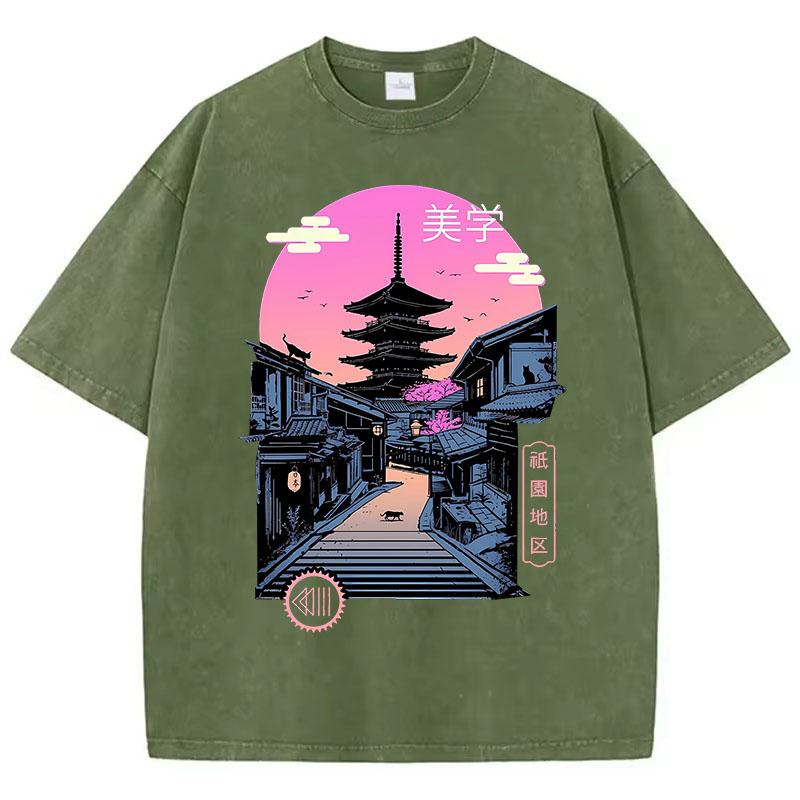 T Shirt Vintage Washed 100% Cotton T-Shirt Japanese Style Gothic Graphic Tee Casual Streetwear for Spring Summer