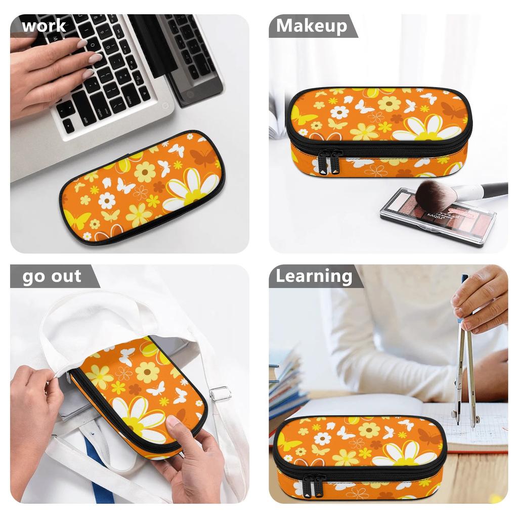 Pencil Pouch Structured 300D Polyester Smooth Zipper with Main Compartment Mesh Pocket and Pen Slots for Teens and Students