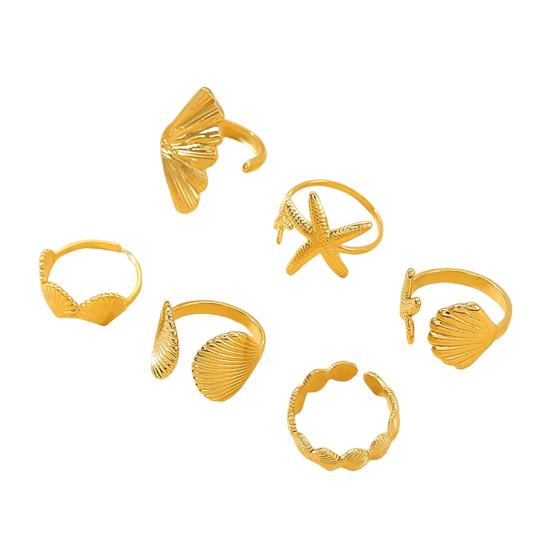 6Pcs/Set Starfish Ocean Rings Set, Stackable Marine Style Rings, Comfortable Wear Summer Beach Jewelry Gift