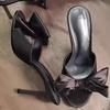 Temperament Stiletto Slippers Summer New Round Toe Open Toe Bow Cover Foot Non-slip Wear-resistant One-line High Heel Shoes