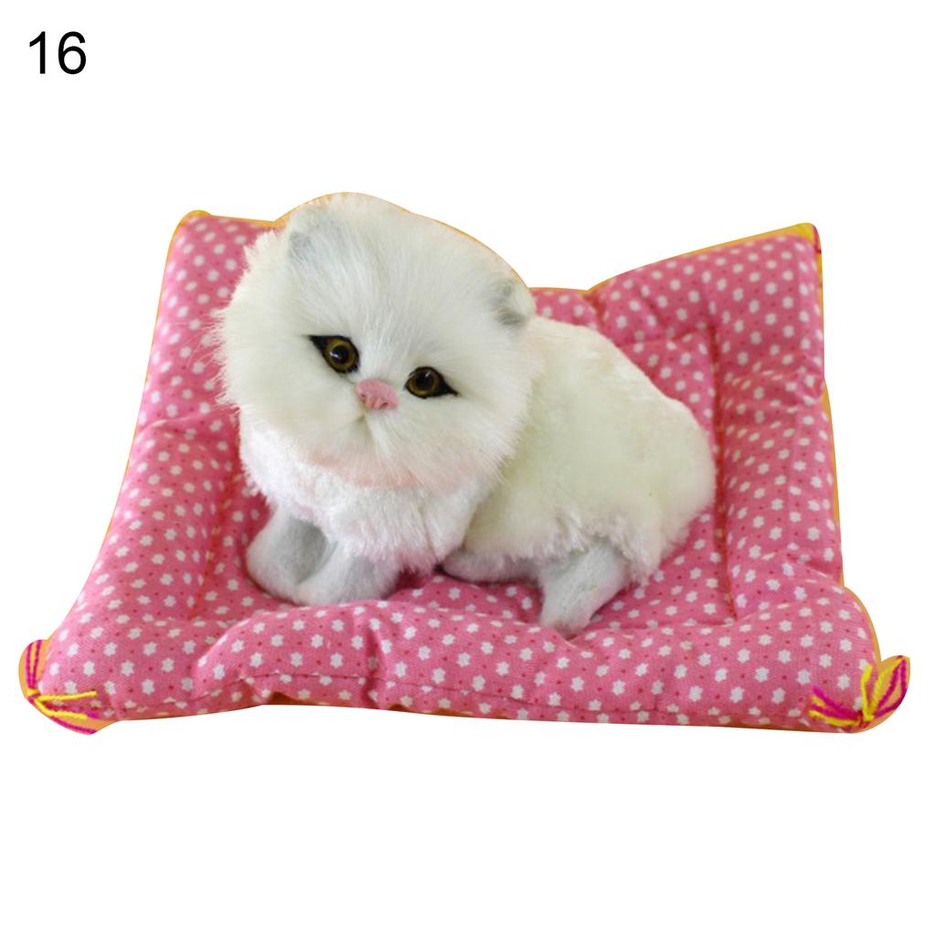 Jucărie de păpușă de pluș cu sunet de pisică drăguță de simulare de ursuleț cu covoraș de dormit pentru decorarea casei