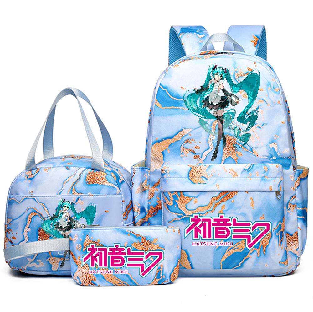 3Pcs/set Anime Hatsune Miku Printed Backpack Handbag Pencil Case for Teenager Student Bookbag Schoolbag Women Large Capacity Waterproof Travel Bag