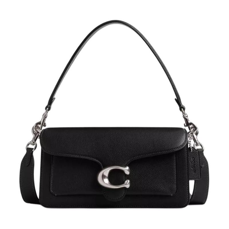 

COACH Tabby 26 Detachable Shoulder Strap Front Logo Leather Crossbody Shoulder Bag Medium Women s Silver with Black чорний