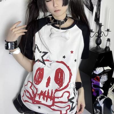 Herbst Winter Y2K Subkultur T-shirt Langarm Faux Zwei Stück Harajuku Lose Punk Tees Casual Rock Emo Grunge Ästhetische Tops