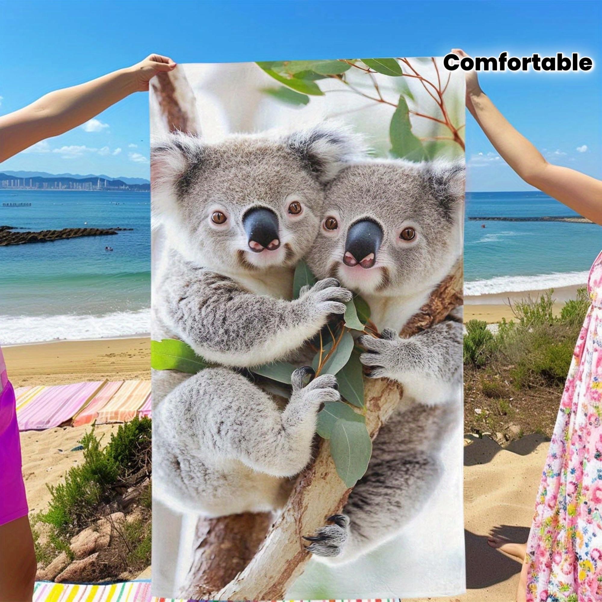 

1pc Cute Koala Bear Couple Eucalyptus Print Beach Large Quick Dry Microfiber Sand Free Absorbent for Pool Travel Washable W40*H60(CM)