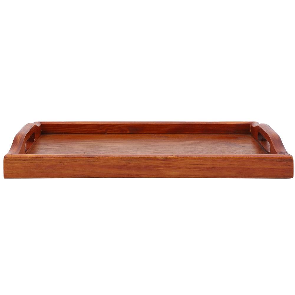 Portable Binaural Rectangle Shape   Wood Tea Coffee Food Serving Tray Plate (Light Color)