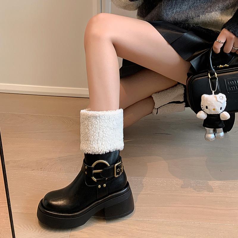 

Женские зимние зимние ботинки на подкладке из искусственного меха, уличные противоскользящие теплые ботильоны на флисовой подкладке, повседневные женские ботильоны до середины икры из искусственной кожи