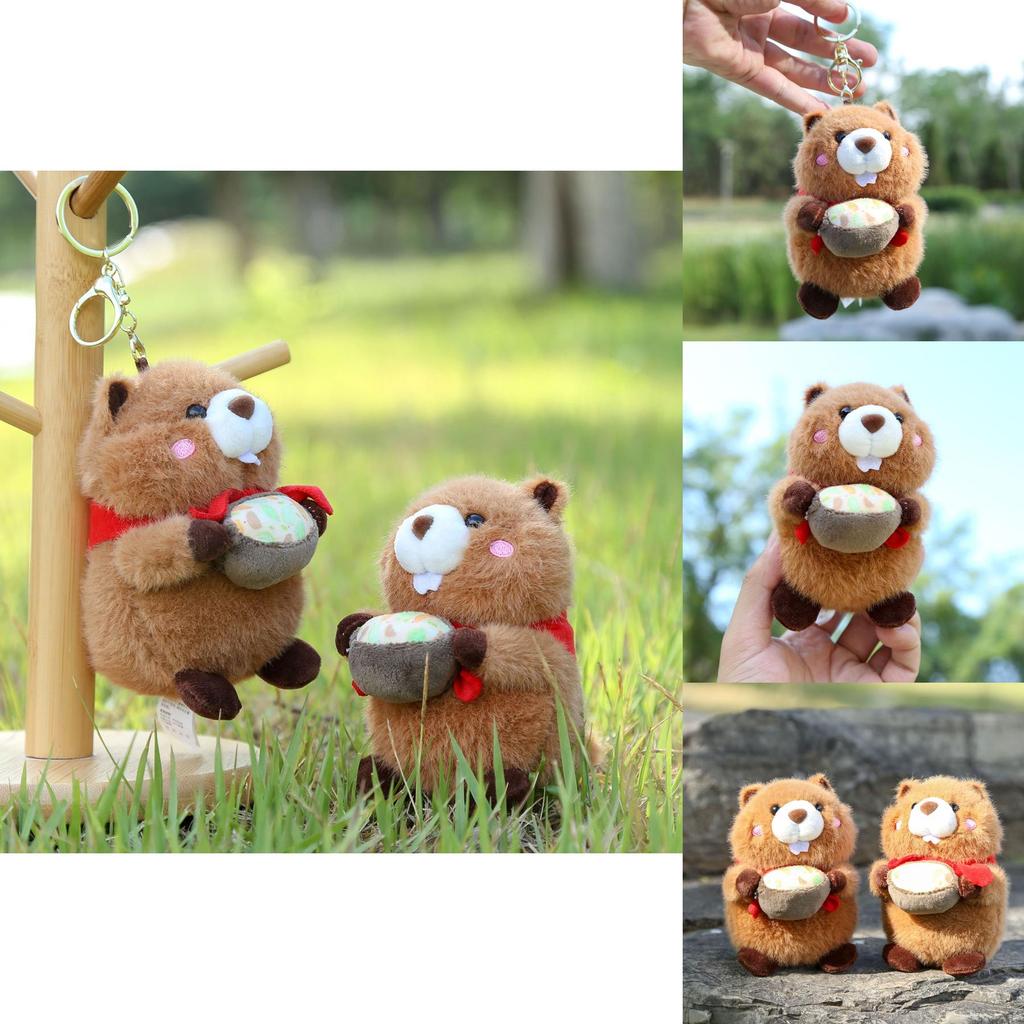 Hug Bowl Marmota Animal Plush Doll Keyring With Short Pile Fabric For Kids Gift