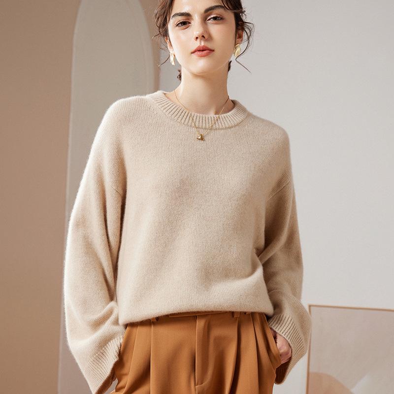 Women's Fashion Thickened Pure Cashmere Round Neck Sweater - Autumn/Winter Loose Fit Base Layer