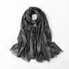 Women's Silk Scarf: Pure Color Long Headscarf with Gold and Silver Threads