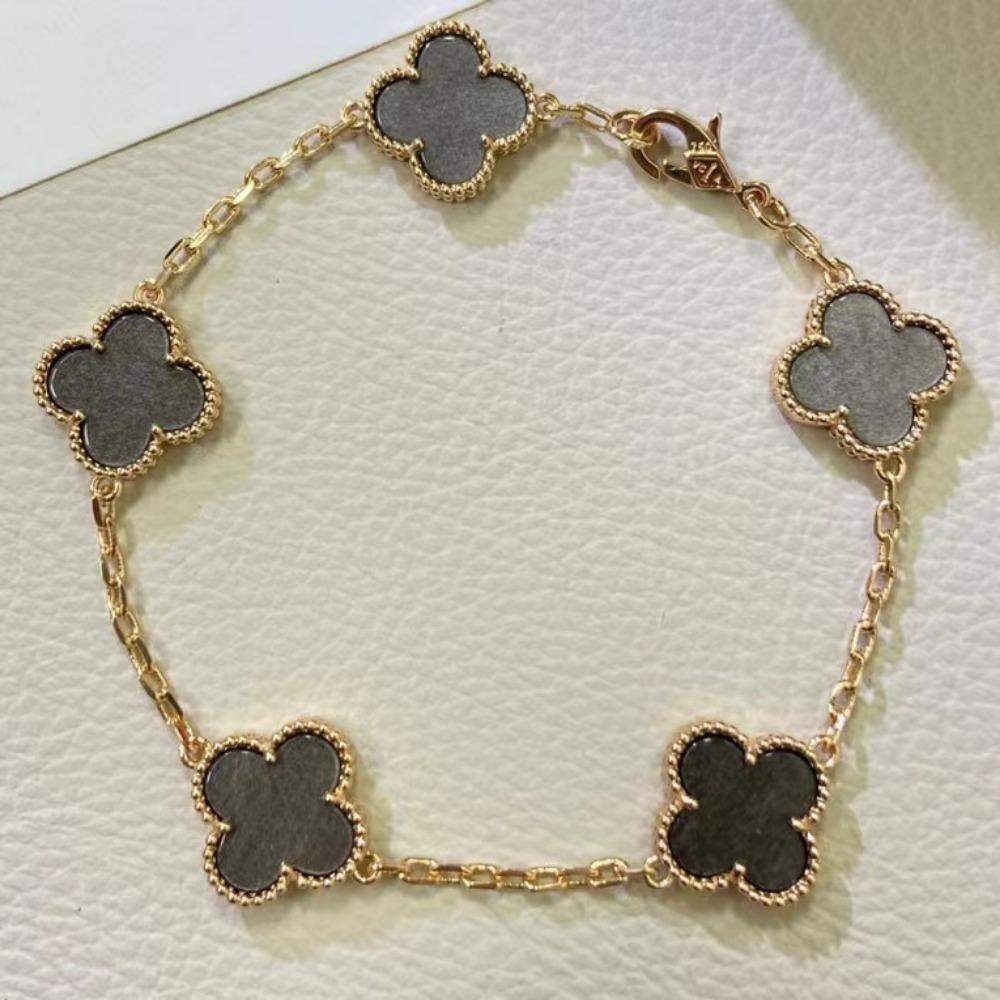 Hochwertiges Kleeblattarmband für Damen Fünf-Blüten-Armband mit natürlichem weißen Perlmutt und rotem Karneol