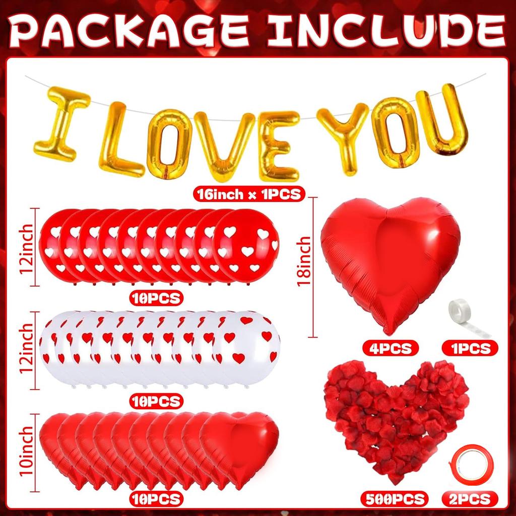 Gold I Love You Love Aluminum Film Balloon Petal Combination Balloon Package, Valentine'S Day Party Decoration