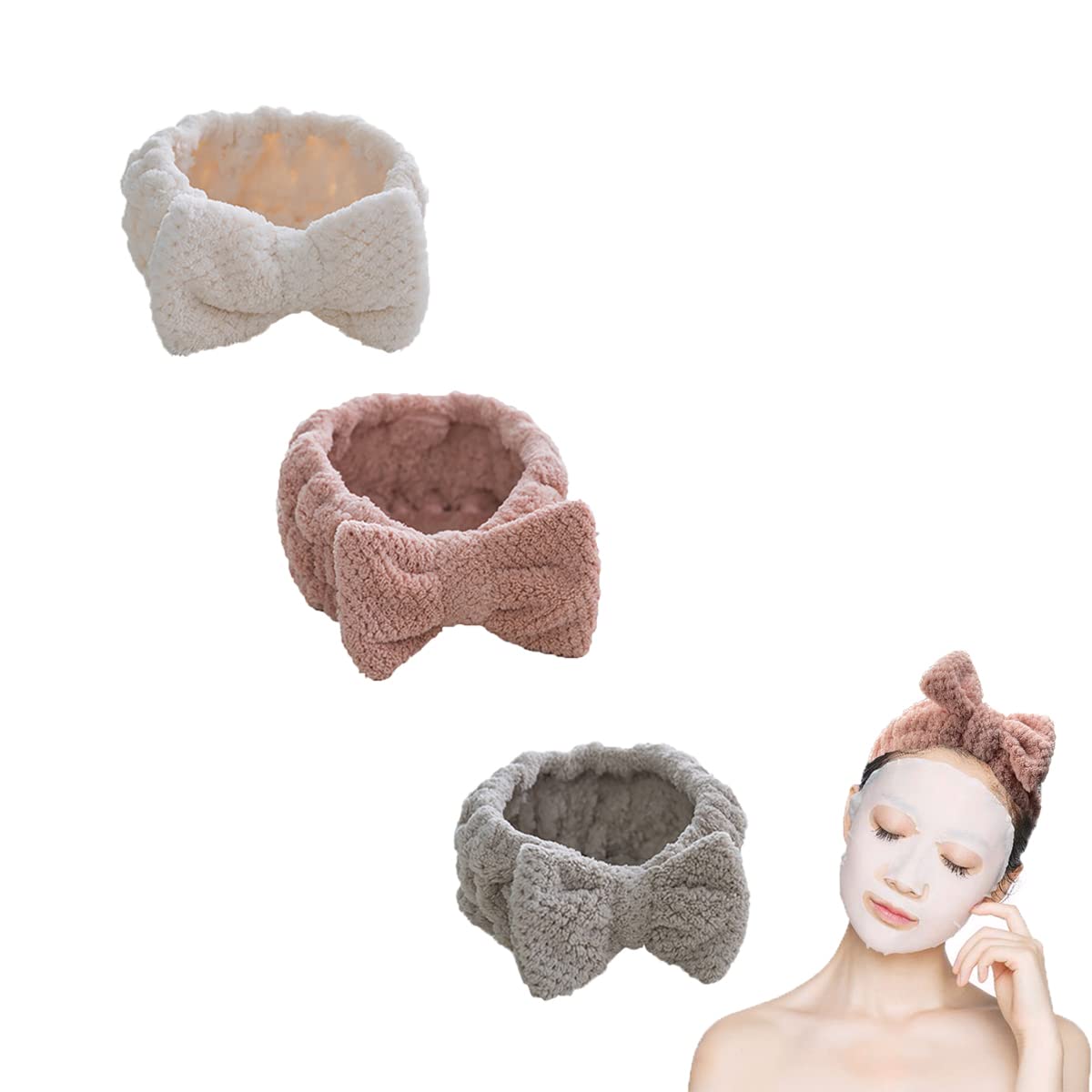 

3 шт. Повязки на голову для умывания лица, Спа-повязка, Повязка для макияжа, Мягкая махровая повязка для волос, Повязки на голову из микрофибры, Повязки для ухода за кожей, Повязка для йоги и лица для